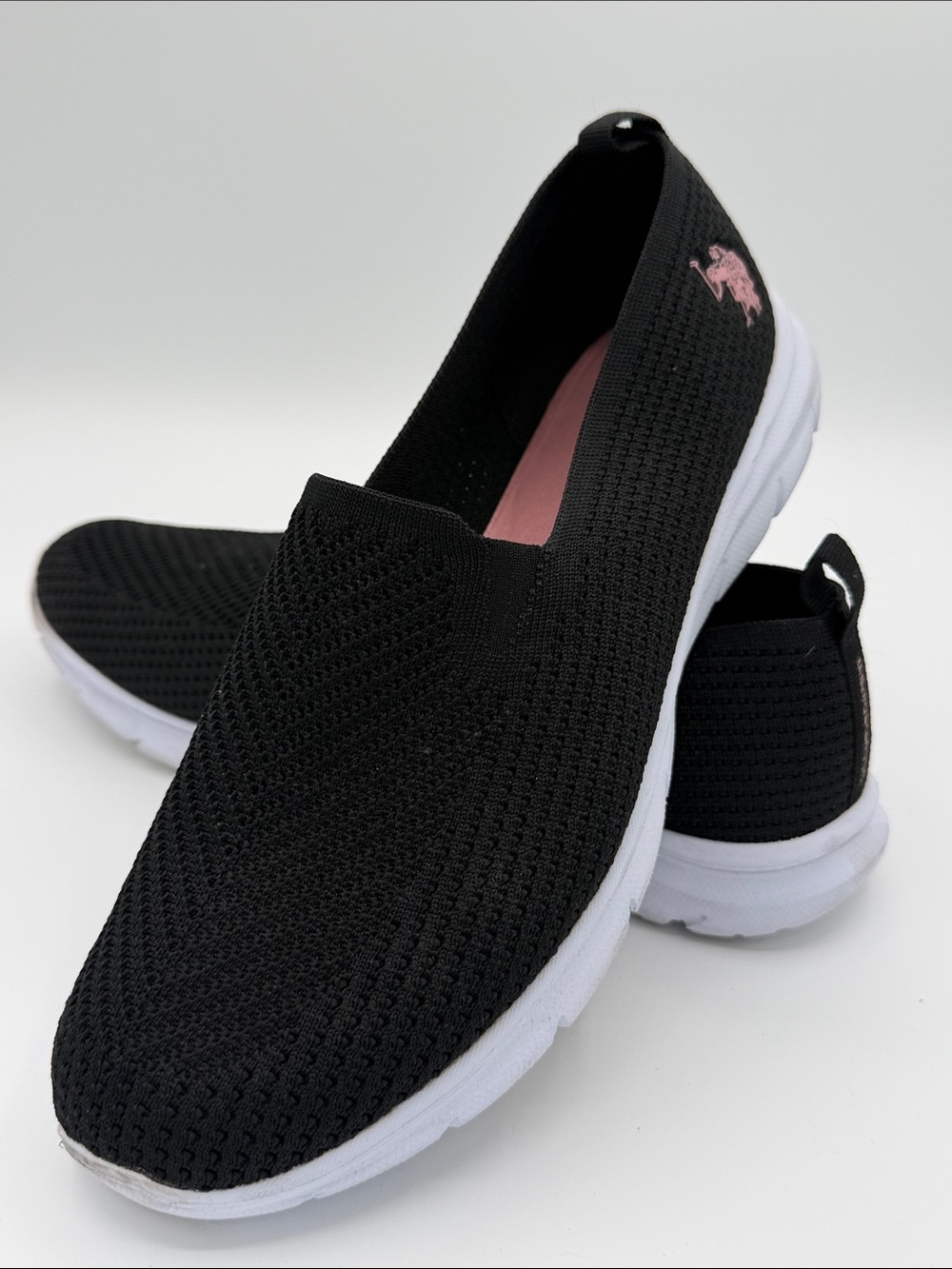 U.S. Polo Assn. Black Knit Slip-On Sneakers with Pink Accents